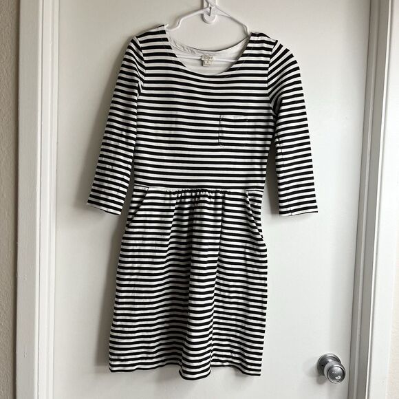 J. Crew Women Striped 3/4 Sleeves Dress Sz 4 Preppy Pockets - Picture 1 of 10